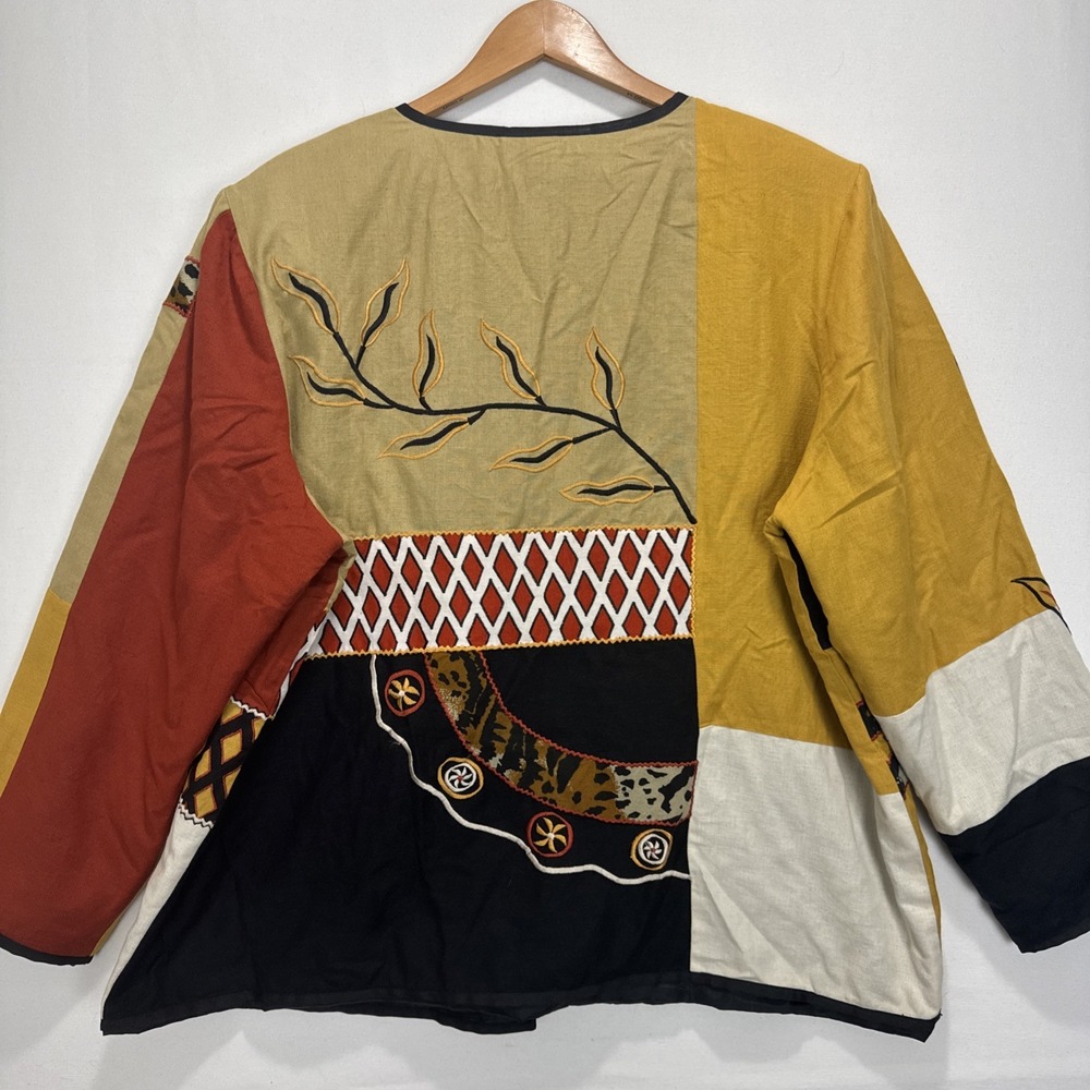 VTG Indigo Moon Patchwork Embroidered Wearable Art Jacket‎ Womens 1X Multi Color - Picture 11 of 11